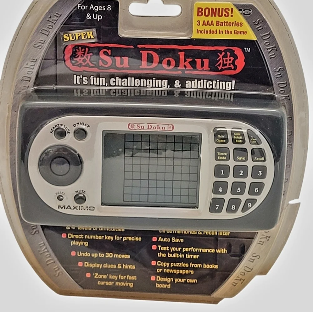 Sealed Maximo Super Sudoku Handheld Electronic Puzzle Game 16,000+ Puzzles New .